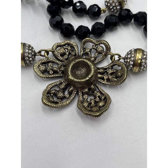 Heidi Daus Black Beaded Rhinestone Flower Magnetic Versatile Bracelet Necklace - Picture 10 of 12